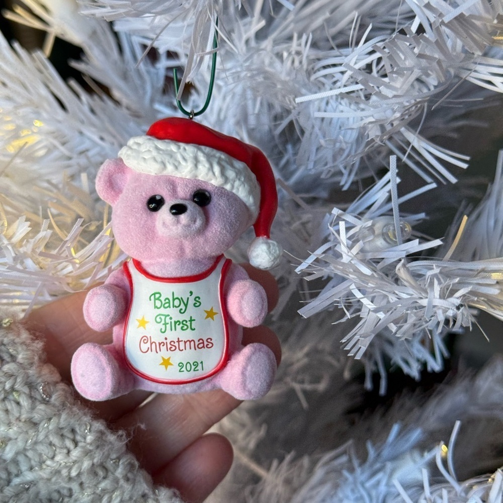 Hallmark 2002 Baby Girl’s  First Christmas Pink Bear Ornament Collectible